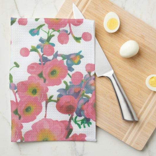 Roze kleurrijke Floral botanische bloemen Theedoek (Quarter Fold)