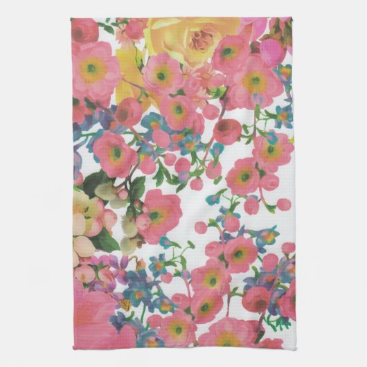 Roze kleurrijke Floral botanische bloemen Theedoek (Verticaal)