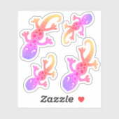 Roze Kleurrijke Gekko Lizard Tekening Kinder Stick Sticker (Vel)
