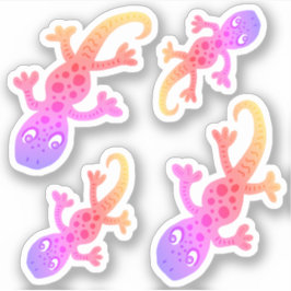 Roze Kleurrijke Gekko Lizard Tekening Kinder Stick Sticker