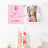 Roze Kleurrijke Golf Meisje Gelukkige Foto Verjaar Spandoek (Insitu)