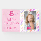 Roze Kleurrijke Golf Meisje Gelukkige Foto Verjaar Spandoek (Horizontaal)