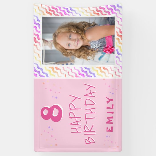 Roze Kleurrijke Golf Meisje Gelukkige Foto Verjaar Spandoek (Verticaal)