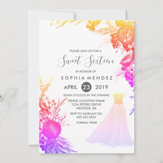 Roze kleurrijke grasmaap Sweet 16 uitnodiging (Voorkant)