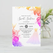 Roze kleurrijke grasmaap Sweet 16 uitnodiging (Staand voorkant)