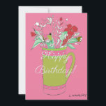 Roze kleurrijke Happy Birthday Flowers in Mok Feestdagenkaart<br><div class="desc">Een origineel bloemkunstwerk van kunstenares Linda Kavalsky,  voeg wat kleur toe om iemands dag op te fleuren!</div>