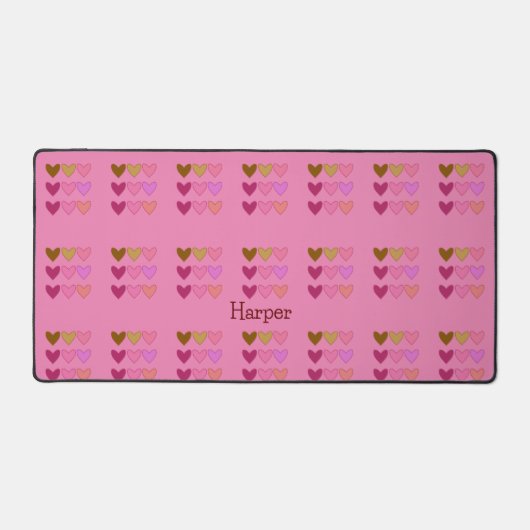 Roze + Kleurrijke Harten Dames Bureaumat (Voorkant)