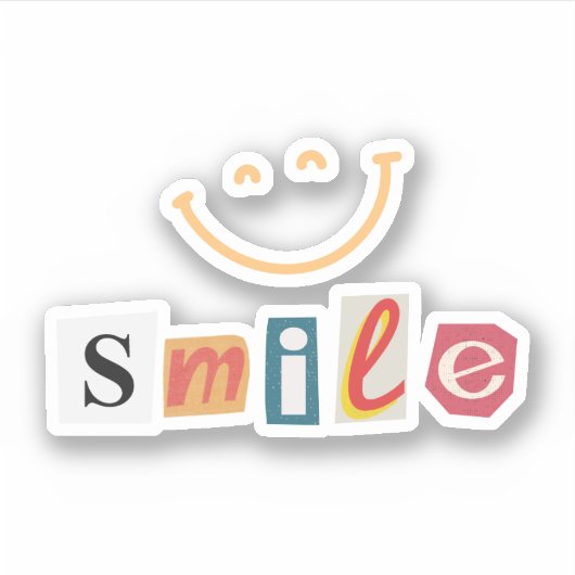 Roze Kleurrijke Indie Glimlach Sticker (Voorkant)