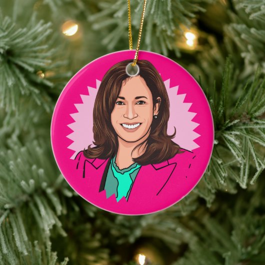 Roze kleurrijke Kamala Harris Keramisch Ornament (Boom)