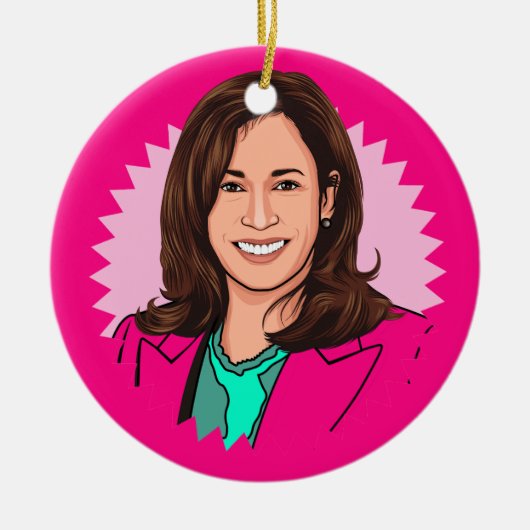 Roze kleurrijke Kamala Harris Keramisch Ornament (Voorkant)