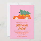  Roze Kleurrijke Kerst Rode Auto Fun Party Kaart (Voorkant)