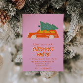  Roze Kleurrijke Kerst Rode Auto Fun Party Kaart