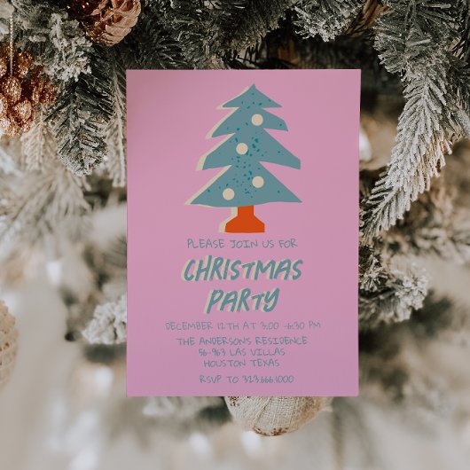  Roze Kleurrijke Kerstboom Party Funky Kaart