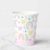 Roze Kleurrijke Kitty Cat & Regenboog Patroon Verj Papieren Bekers (Rechts)