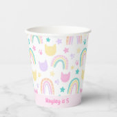Roze Kleurrijke Kitty Cat & Regenboog Patroon Verj Papieren Bekers (Voorkant)