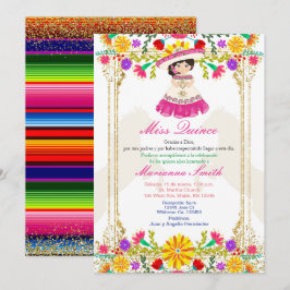 Roze Kleurrijke Mexicaanse Bloemstuk Quinceañera  Kaart