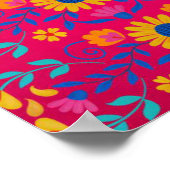Roze kleurrijke Mexicaanse Folk Art floral Pattern Poster (Hoek)