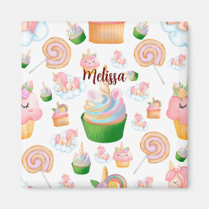 Roze kleurrijke naam Persoonlijke Cupcake Unicorn Magneet