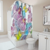 Roze kleurrijke orchidee bloemvlinders waterverf douchegordijn (In situ)