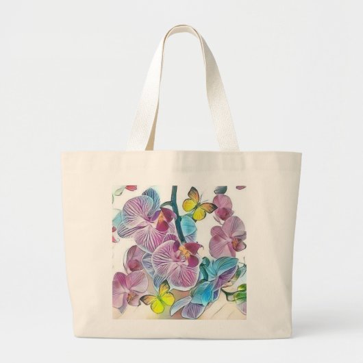 Roze kleurrijke orchidee bloemvlinders waterverf grote tote bag (Voorkant)