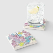 Roze kleurrijke orchidee bloemvlinders waterverf stenen onderzetter (Zijkant)