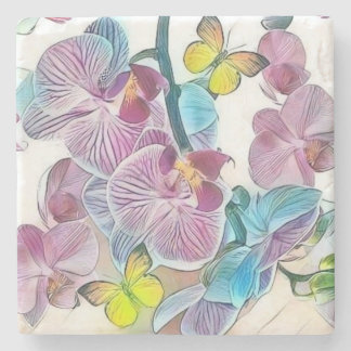 Roze kleurrijke orchidee bloemvlinders waterverf stenen onderzetter