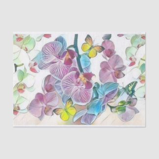 Roze kleurrijke orchidee bloemvlinders waterverf tissuepapier
