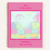 Roze Kleurrijke Paraplu's Class Student Notitieboek (Voorkant)