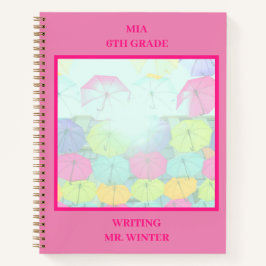 Roze Kleurrijke Paraplu's Class Student Notitieboek