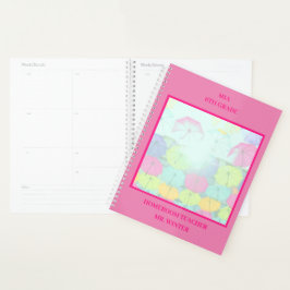Roze Kleurrijke Paraplu's School Classroom Planner