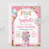 Roze Kleurrijke Pastel Snoepjes Kind 5 jarig Kaart (Voorkant)