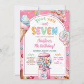 Roze Kleurrijke Pastel Snoepjes Kind 7 jarig Kaart (Voorkant)