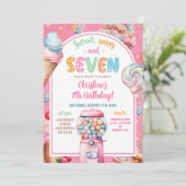 Roze Kleurrijke Pastel Snoepjes Kind 7 jarig Kaart (Staand voorkant)