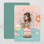 Roze Kleurrijke Sparkle Princess Foto Verjaardagsd Kaart (Voorkant / Achterkant)