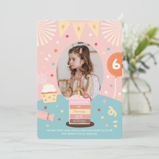 Roze Kleurrijke Sparkle Princess Foto Verjaardagsd Kaart (Staand voorkant)