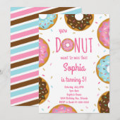 Roze Kleurrijke Sprinkle Donuts Verjaardag Uitnodi Kaart (Voorkant / Achterkant)