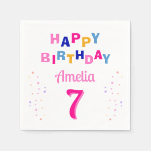 Roze Kleurrijke Sterren Meisje Happy Birthday Part Servet