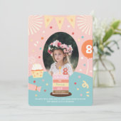 Roze Kleurrijke Taart Sparkle Princess Foto Verjaa Kaart (Staand voorkant)