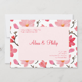 Roze Kleurrijke Waterverf Bloemenbruiloft Kaart