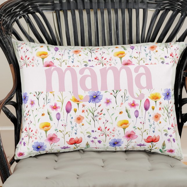  Roze Kleurrijke Wildflower Pattern Mama Accent Kussen (Mama accent pillow from my Mother's Day Wildflower Collection)