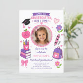 Roze kleuterschool diploma uitnodiging (Staand voorkant)