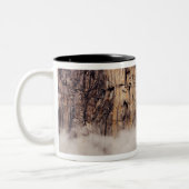 Roze klif stijgend boven wolken tweekleurige koffiemok (Links)