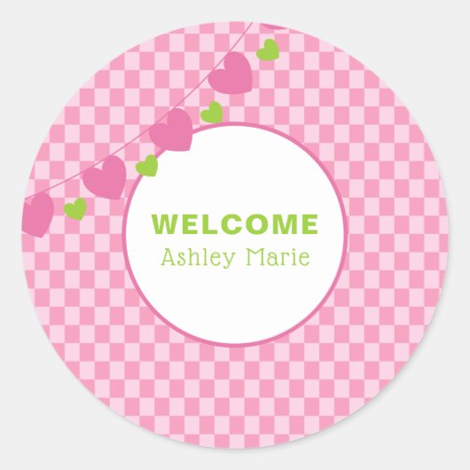  roze klokkenbord WelkomstBaby Ronde Sticker (Voorkant)