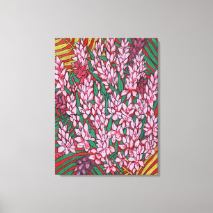 Roze kloon Ginger Alpinia Tropical Flowers Floral Canvas Afdruk