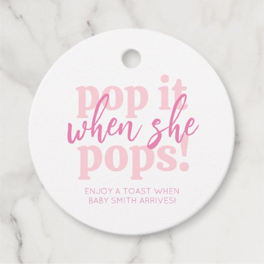 Roze knalfolie wanneer ze barst Cadeau voor babysh Bedankjes Labels (Voorkant)