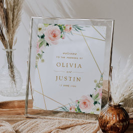 roze knipje geometrisch bruiloft poster