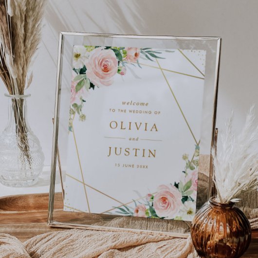 roze knipje geometrisch bruiloft poster