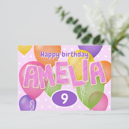 roze knipletters koekjes Amelia verjaardag Kaart (Staand voorkant)