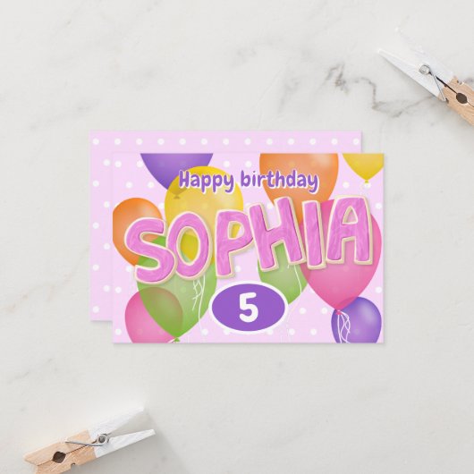 roze knipletters koekjes Sophia verjaardag Kaart (Voorkant / Achterkant in situ)