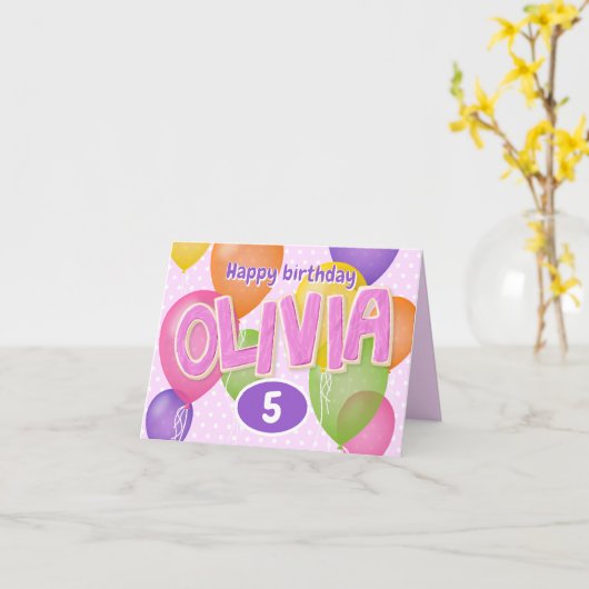 roze knipselbrieven koekjes Olivia verjaardag Kaart (Gele Bloem)